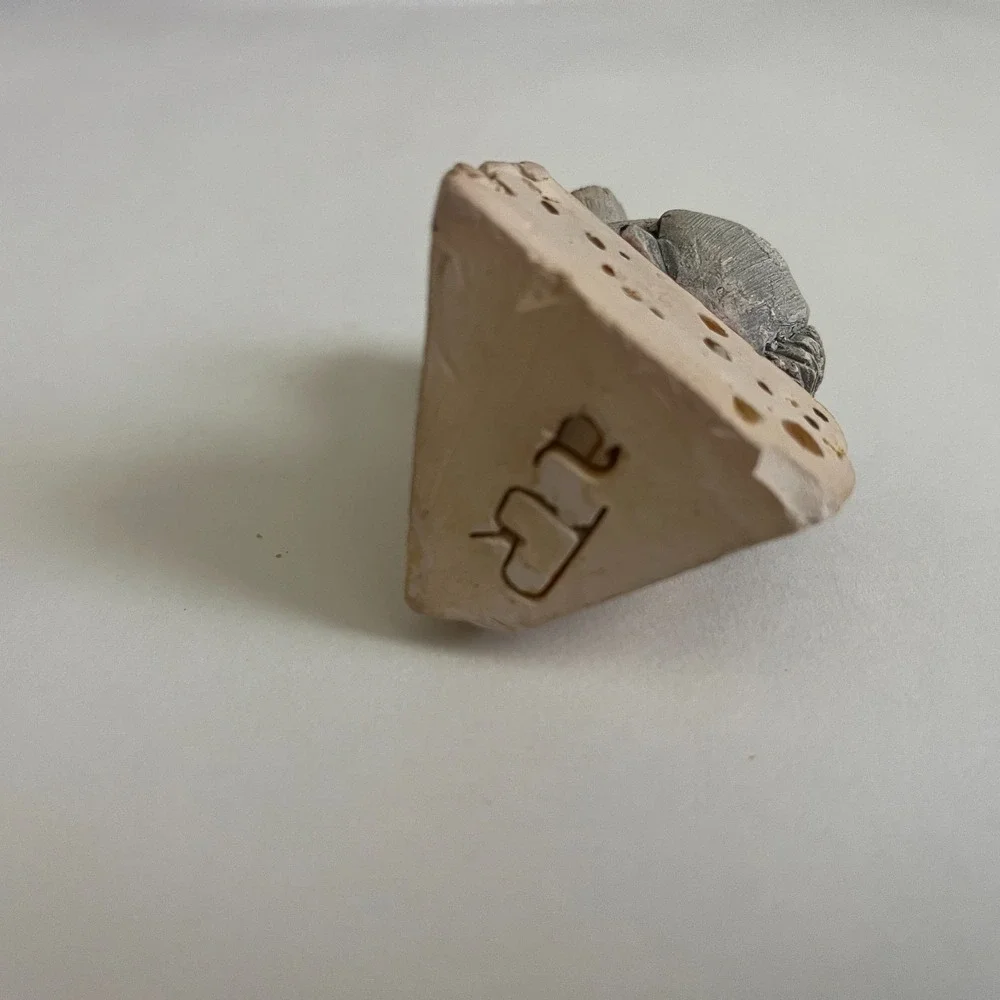 Vintage Mouse Cheese Wedge Resin Figurine Grey‎ Mouse Marked Miniature Decor
